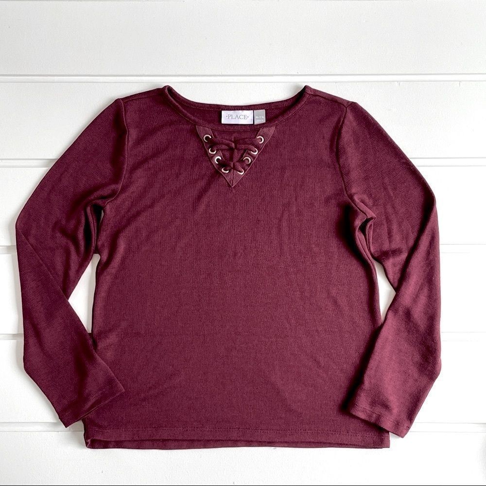 Children’s Place Burgundy Long Sleeve Faux Lace Up Lightweight Sweater Knit Top